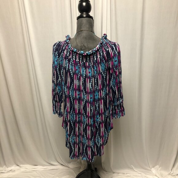 Rock and Roll Cowgirl Top Womens Sz Small Blue Fuchsia Blouse Aztec Western NEW - Picture 4 of 10